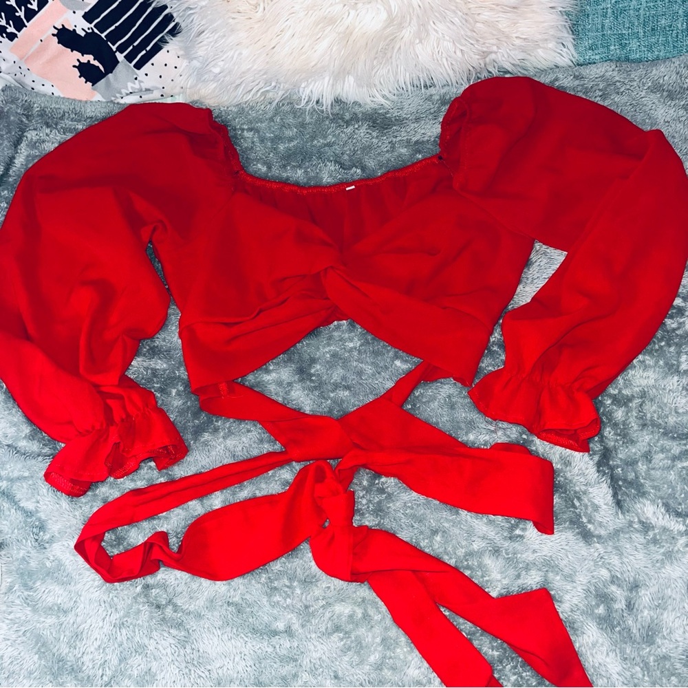 Sheer Red Tie Front Crop Top